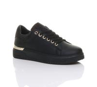 AJVANI Womens Ladies Flat Diamante Crystal Glitter Sparkly lace up Trainers Size 7 40 Black