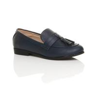 AJVANI Women's Flat Heel Flats Faux Leather Loafers in Navy | Size: 9