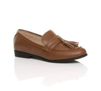 AJVANI Women's Flat Heel Flats Faux Leather Loafers in Tan | Size: 9