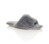 AJVANI Women's Flat Heel Fluffy Peep Toe Slippers in Grey | Size: Medium