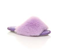 AJVANI Women's Flat Heel Fluffy Peep Toe Slippers in Lilac | Size: Medium AJVANI Lilac M