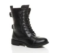 AJVANI Women's Flat Heel Lace Up Military Biker Boots in Black | Size: 13 AJVANI Black 13