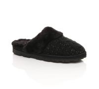 AJVANI Women's Flat Heel Mule Glitter Cable Knit Slippers in Black | Size: 9