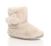 AJVANI Women's Flat Heel Pull On Pom Pom Faux Fur Slippers in Beige | Size: 8 AJVANI Beige 8