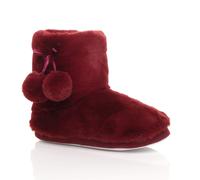 AJVANI Women's Flat Heel Pull On Pom Pom Faux Fur Slippers in Burgundy | Size: 6 AJVANI Burgundy 6
