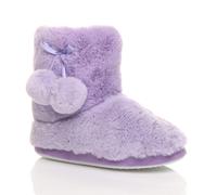 AJVANI Women's Flat Heel Pull On Pom Pom Faux Fur Slippers in Lilac | Size: 6 AJVANI Lilac 6