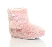 AJVANI Women's Flat Heel Pull On Pom Pom Faux Fur Slippers in Pale Pink | Size: 6 AJVANI Pale Pink 6
