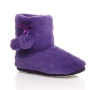 AJVANI Women's Flat Heel Pull On Pom Pom Faux Fur Slippers in Purple | Size: 3 AJVANI Purple 3