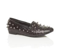 AJVANI Women's Flat Heel Studded Spike Diamante Loafers in Black | Size: 3