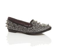 AJVANI Women's Flat Heel Studded Spike Diamante Loafers in Black | Size: 4