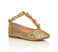 AJVANI Women's Flat Heel T-Bar Glitter Ballet Pumps in Gold | Size: 3 AJVANI Gold 3