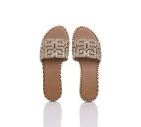 AJVANI Women's Flat Summer Diamante Sparkly Beach Sandals Flip Flops Slides in Gold | Size: 3