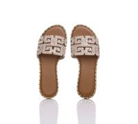 AJVANI Women's Flat Summer Diamante Sparkly Beach Sandals Flip Flops Slides in Rose Gold | Size: 7