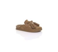 AJVANI Women's Flat Tassel Moccasin Mules Sandals Sliders in Camel | Size: 4