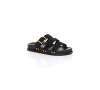 AJVANI Women's Flat Wedge Heel Flatform Buckle T-Bar Strappy Slides Footbed Sandals in Black | Size: 5 AJVANI Black 5