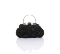 AJVANI Women's Flower Rose Ruffle Evening Party Wedding Clutch Bag in Black