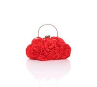 AJVANI Women's Flower Rose Ruffle Evening Party Wedding Clutch Bag in Red