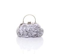 AJVANI Women's Flower Rose Ruffle Evening Party Wedding Clutch Bag in Silver