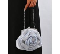AJVANI Women's Flower Rose Ruffle Wedding Evening Clutch Bag in Silver