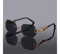 AJVANI Women's Geometric Rimless Oval Sunglasses Shades in Black AJVANI Black One Size