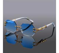 AJVANI Women's Geometric Rimless Oval Sunglasses Shades in Blue AJVANI Blue One Size