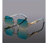 AJVANI Women's Geometric Rimless Oval Sunglasses Shades in Green