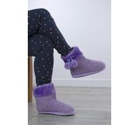 AJVANI Women's Glitter Cable Knit Pom Pom Ankle Boots Slippers in Lilac | Size: 3