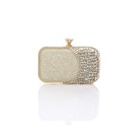 AJVANI Women's Glitter Sparkly Diamante Evening Party Clutch Bag in Gold