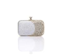 AJVANI Women's Glitter Sparkly Diamante Evening Party Clutch Bag in Silver