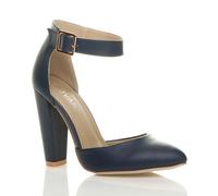 AJVANI Women's High Block Heel Ankle Strap Pointed Toe 2 Part Heels in Navy | Size: 6 AJVANI Navy 6