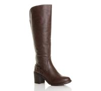 AJVANI Women's High Block Heel Chunky Biker Knee High Boots in Brown | Size: 8