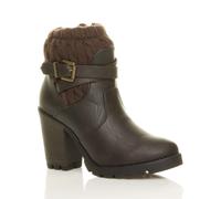 AJVANI Women's High Block Heel Knitted Collar Biker Ankle Boots in Brown | Size: 7 AJVANI Brown 7