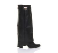 AJVANI Women's High Block Heel Pointed Toe Fold Over Knee Boots in Black | Size: 3 AJVANI Black 3
