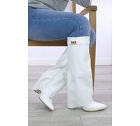 AJVANI Women's High Block Heel Pointed Toe Skirted Knee High Boots in White | Size: 3