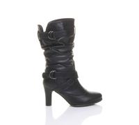 AJVANI Women's High Block Heel Ruched Calf Boots in Black | Size: 8