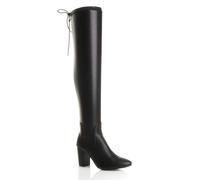 AJVANI Women's High Block Heel Stretchy Sock Faux Leather Over The Knee Boots in Black | Size: 3 AJVANI Black 3