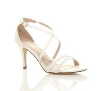 AJVANI Women's High Heel Crossed Straps Buckle Faux Leather Heeled Sandals in White | Size: 8 AJVANI White 8