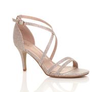 High Heel Crossed Straps Buckle Glitter Mesh Heeled Sandals AJVANI Rose Gold 3