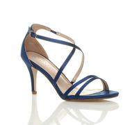 High Heel Crossed Straps Buckle Satin Heeled Sandals AJVANI Navy 3