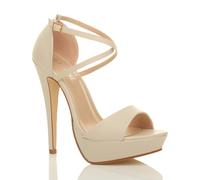 AJVANI Women's High Heel Crossed Straps Platform Faux Leather 2 Part Heels in Nude | Size: 6 AJVANI Nude 6