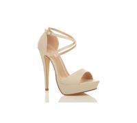 AJVANI Women's High Heel Crossed Straps Platform Sandals in Nude | Size: 4