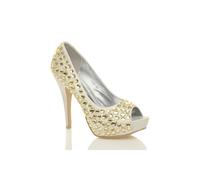 AJVANI Women's High Heel Gem Embellished Peep Toe Shoes in Ivory | Size: 7