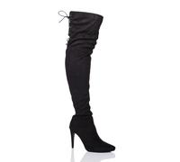 High Heel Stretchy Fitted Sock Faux Suede Over The Knee Boots AJVANI Black 3