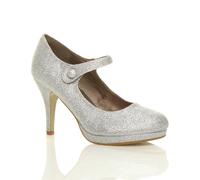 AJVANI Women's High Slim Heel Mary Jane Glitter Mesh Court Shoes in Silver | Size: 6 AJVANI Silver 6