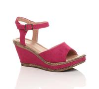 AJVANI Women's High Wedge Heel Ankle Strap Cork Sandals in Fuchsia | Size: 6