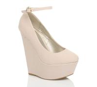 AJVANI Women's High Wedge Heel Ankle Strap Platform Court Shoes in Pink | Size: 5