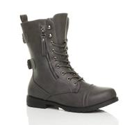 AJVANI Women's Lace Up Zips Military Biker Ankle Boots in Grey | Size: 7
