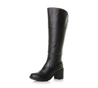 AJVANI Womens Ladies Block Chunky high Heel Wide Calf Zip Stretch Biker Knee Boots Size