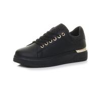 Flat Heel Diamante Sparkly Trainers AJVANI True Black 3