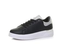 AJVANI Womens Ladies Flat Diamante Crystal Glitter Sparkly lace up Trainers Size 3 36 Black Silver